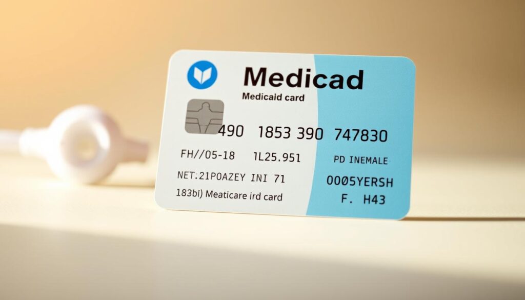 A close-up of a Medicaid card on a clean, bright background. The card has a sleek, modern design with clear text and icons. The foreground showcases the card's essential details like the patient's name, ID number, and coverage information. The middle ground features a subtle grid or pattern, symbolizing the administrative processes involved in obtaining a replacement. The background is softly blurred, hinting at the healthcare system behind the card. Warm, natural lighting creates a sense of trustworthiness and professionalism. The overall mood is informative, organized, and reassuring, reflecting the importance of having a valid Medicaid card. A close-up of a Medicaid card on a clean, bright background. The card has a sleek, modern design with clear text and icons. The foreground showcases the card's essential details like the patient's name, ID number, and coverage information. The middle ground features a subtle grid or pattern, symbolizing the administrative processes involved in obtaining a replacement. The background is softly blurred, hinting at the healthcare system behind the card. Warm, natural lighting creates a sense of trustworthiness and professionalism. The overall mood is informative, organized, and reassuring, reflecting the importance of having a valid Medicaid card.