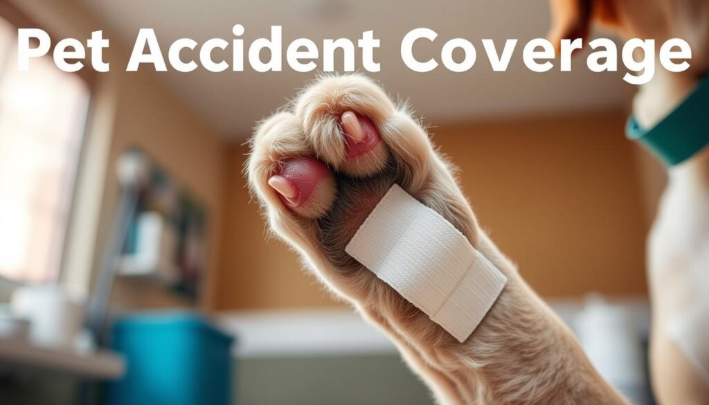 A close-up of a dog's paw with a bandage, symbolizing pet accident coverage. The paw is set against a soft, blurred background of a veterinary clinic, conveying a sense of care and protection. The lighting is warm and natural, highlighting the details of the bandage and the dog's fur. The composition is clean and balanced, drawing the viewer's attention to the central focus of the image. The overall mood is one of reassurance and security, reflecting the benefits of pet accident insurance. A close-up of a dog's paw with a bandage, symbolizing pet accident coverage. The paw is set against a soft, blurred background of a veterinary clinic, conveying a sense of care and protection. The lighting is warm and natural, highlighting the details of the bandage and the dog's fur. The composition is clean and balanced, drawing the viewer's attention to the central focus of the image. The overall mood is one of reassurance and security, reflecting the benefits of pet accident insurance.