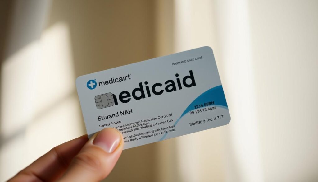 A close-up view of a Medicaid insurance card against a softly blurred background. The card is held in a person's hand, showcasing the detailed design and information printed on it. The lighting is natural and diffused, creating a warm, inviting atmosphere. The image conveys a sense of accessibility and guidance, highlighting the importance of the Medicaid assistance program in providing healthcare coverage and support. A close-up view of a Medicaid insurance card against a softly blurred background. The card is held in a person's hand, showcasing the detailed design and information printed on it. The lighting is natural and diffused, creating a warm, inviting atmosphere. The image conveys a sense of accessibility and guidance, highlighting the importance of the Medicaid assistance program in providing healthcare coverage and support.