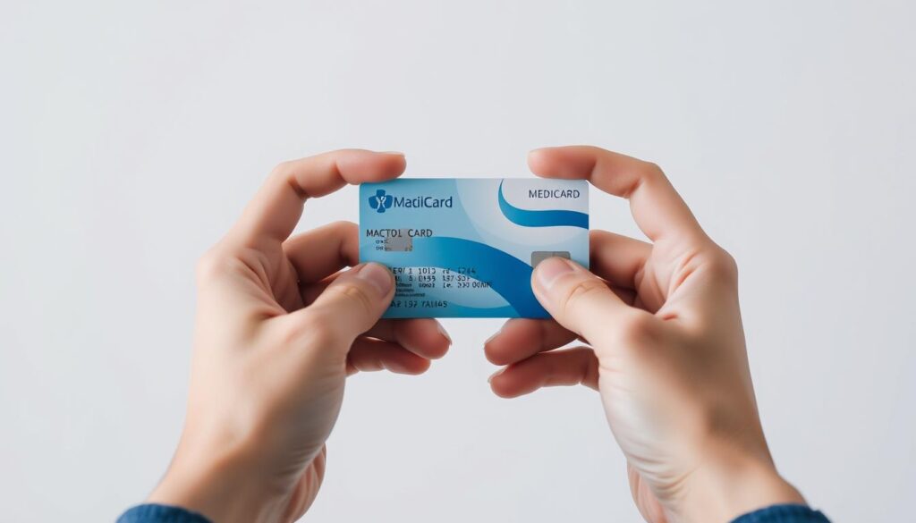 A close-up view of a person's hands holding a Medicaid card against a clean, minimalist backdrop. The card is front and center, with a soft, diffused lighting highlighting its details. The background is a simple, neutral color, allowing the card to stand out. The composition is balanced, with the hands framed in the foreground, creating a sense of interaction and emphasis on the card's importance. The overall mood is one of focus and clarity, conveying the step-by-step process of obtaining a replacement Medicaid card. A close-up view of a person's hands holding a Medicaid card against a clean, minimalist backdrop. The card is front and center, with a soft, diffused lighting highlighting its details. The background is a simple, neutral color, allowing the card to stand out. The composition is balanced, with the hands framed in the foreground, creating a sense of interaction and emphasis on the card's importance. The overall mood is one of focus and clarity, conveying the step-by-step process of obtaining a replacement Medicaid card.