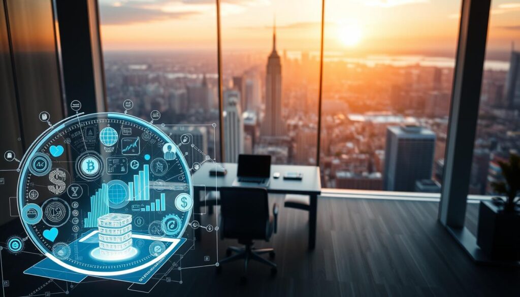 A high-tech, visually striking image depicting various income generation strategies beyond traditional finance. In the foreground, a holographic display showcases a diverse array of digital assets, cryptocurrencies, and investment opportunities. In the middle ground, a sleek, futuristic office space with floor-to-ceiling windows overlooking a bustling cityscape. The background features a panoramic view of a skyline, bathed in a warm, golden glow from the setting sun. The overall atmosphere conveys a sense of innovation, opportunity, and the boundless potential of the evolving financial landscape. A high-tech, visually striking image depicting various income generation strategies beyond traditional finance. In the foreground, a holographic display showcases a diverse array of digital assets, cryptocurrencies, and investment opportunities. In the middle ground, a sleek, futuristic office space with floor-to-ceiling windows overlooking a bustling cityscape. The background features a panoramic view of a skyline, bathed in a warm, golden glow from the setting sun. The overall atmosphere conveys a sense of innovation, opportunity, and the boundless potential of the evolving financial landscape.