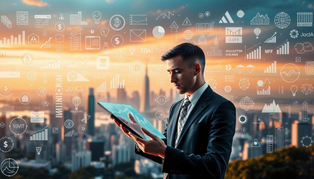 A vibrant, dynamic landscape showcasing the diverse avenues of creative investment strategies. In the foreground, a well-dressed investor examines a holographic display, immersed in the intricacies of a complex financial model. Surrounding them, a collage of abstract symbols and infographics represents the myriad of investment opportunities, from cryptocurrency exchanges to cutting-edge technology startups. In the middle ground, a serene urban skyline reflects the ever-evolving nature of the financial landscape, while the background is bathed in a warm, golden light, conveying a sense of optimism and possibility. The scene is captured through a wide-angle lens, with a shallow depth of field that draws the viewer's attention to the central figure, inviting them to explore the boundless potential of creative investment strategies. A vibrant, dynamic landscape showcasing the diverse avenues of creative investment strategies. In the foreground, a well-dressed investor examines a holographic display, immersed in the intricacies of a complex financial model. Surrounding them, a collage of abstract symbols and infographics represents the myriad of investment opportunities, from cryptocurrency exchanges to cutting-edge technology startups. In the middle ground, a serene urban skyline reflects the ever-evolving nature of the financial landscape, while the background is bathed in a warm, golden light, conveying a sense of optimism and possibility. The scene is captured through a wide-angle lens, with a shallow depth of field that draws the viewer's attention to the central figure, inviting them to explore the boundless potential of creative investment strategies.