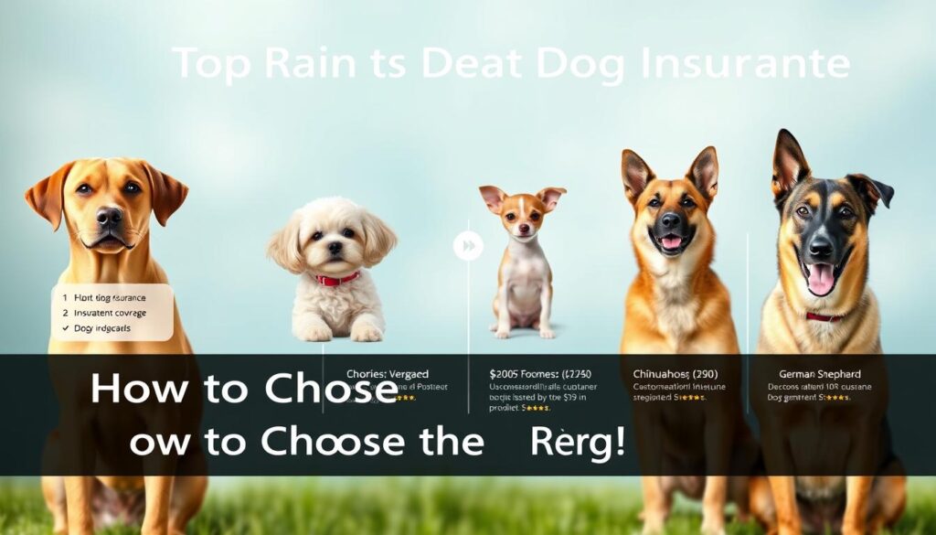 A well-lit, high-definition comparison chart showcasing the top-rated dog insurance providers. The foreground features four dog breeds - a Labrador, a Poodle, a Chihuahua, and a German Shepherd - each accompanied by an informative panel detailing coverage, costs, and customer satisfaction ratings. The middle ground displays a clean, minimalist layout with crisp typography and intuitive iconography. The background is a soft, blurred gradient in soothing shades of blue and green, conveying a sense of trust and reliability. The overall tone is professional, informative, and visually appealing, perfectly suited to illustrate the &amp;amp;amp;amp;amp;amp;quot;How to Choose the Right Dog Insurance&amp;amp;amp;amp;amp;amp;quot; section of the article.