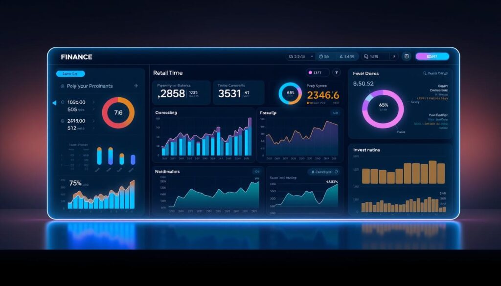 Beyond Finance Dashboard, a sleek and intuitive financial management interface. Glowing panels display real-time data, with vibrant charts and graphs conveying crucial insights. The dashboard's elegant layout invites the user to explore their financial landscape, from account balances to investment performance. Soft lighting bathes the scene, creating a sense of tranquility and focus. Thoughtfully designed icons and minimalist typography guide the user through a seamless experience. In the background, a subtle gradient evokes a sense of depth and sophistication, complementing the dashboard's modern aesthetic. This is a dashboard that empowers the user to take control of their finances, providing a clear and comprehensive view of their financial well-being.